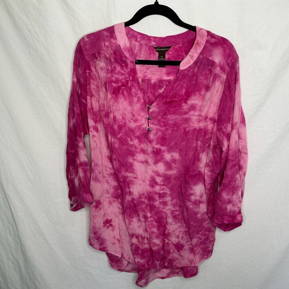 Bit & Bridle Women’s Size XL Pink Top Tie‎ Dye Western Blouse Artsy Colorful GUC